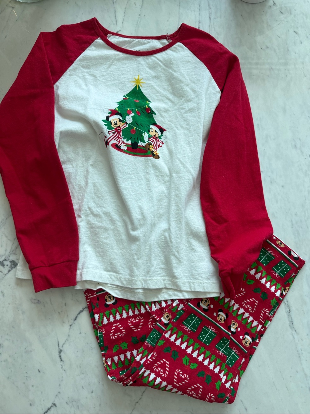 Disney Red & White Mickey Christmas Tree Pajama Set